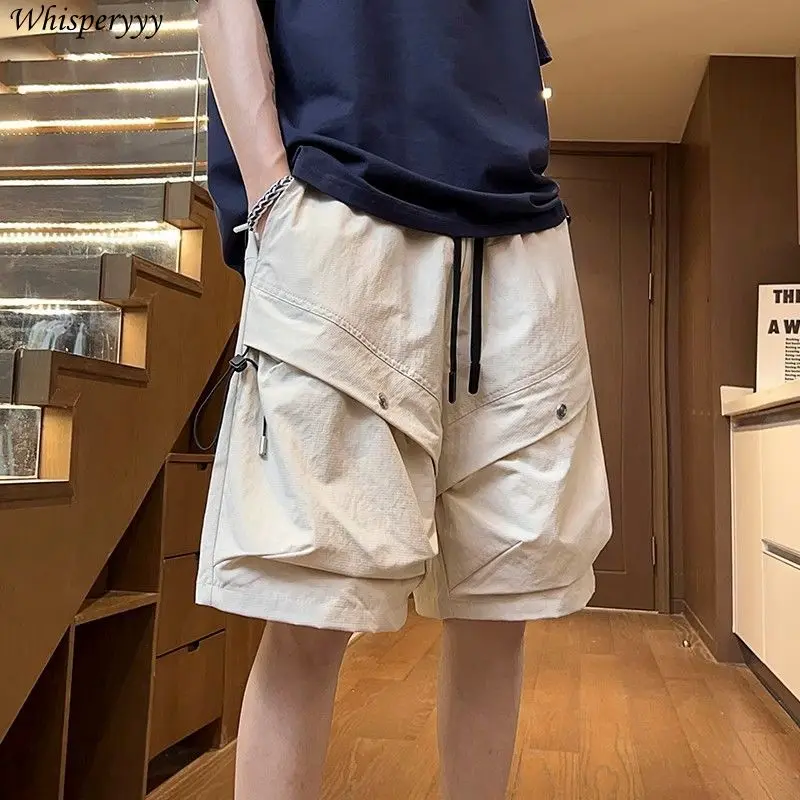 

Cargo Shorts Men Clothing Summer High Street Big Pocket American Sports Five-point Pants Male Solid Color Medium Pants