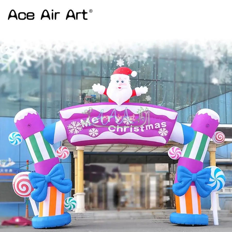 Aangepaste opblaasbare boog met snoep en kerstman Merry Christmas boog voor festivaldecoratie gemaakt in China