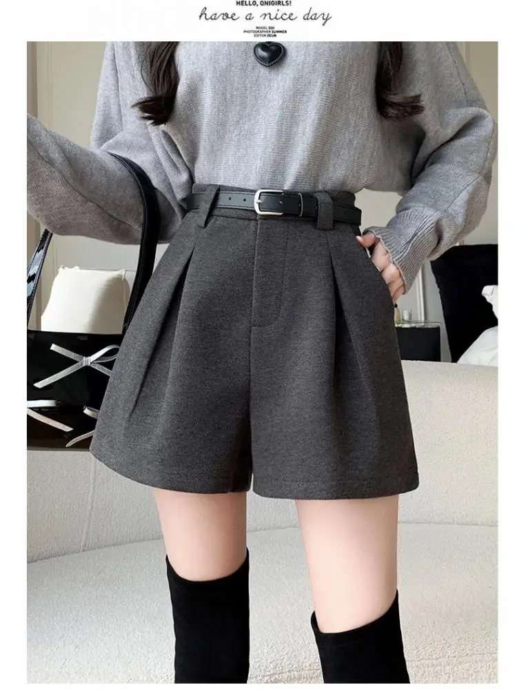 New Women Woolen High Waisted Shorts Autumn Winter Korean Chic High Street Versatile Women's Outerwear Trousers Wide Leg Pants