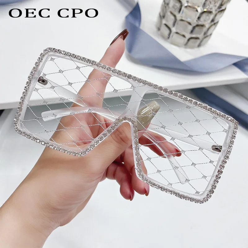

OEC CPO Sexy Lace Sunglasses Women Fashion Diamond Big Frame Square Eyewear Female Personality Sun Glasses