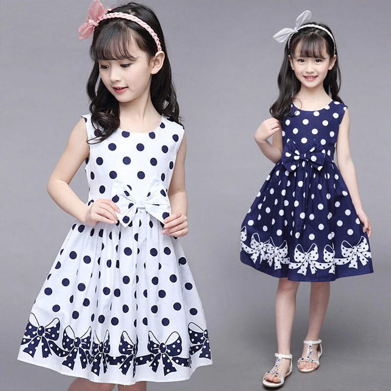 

3-12 Years Girls Polka-Dot Dress 2022 Summer Sleeveless Bow Ball Gown Clothing Kids Baby Princess Dresses Children Clothes