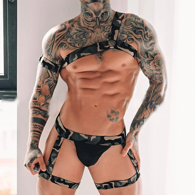 

Мужская камуфляжная повязка на руку, полые ремни, комплекты для ног, нагрудный ремень, сценические аксессуары Burning Man, клубная одежда для танцев на пилоне XS3141