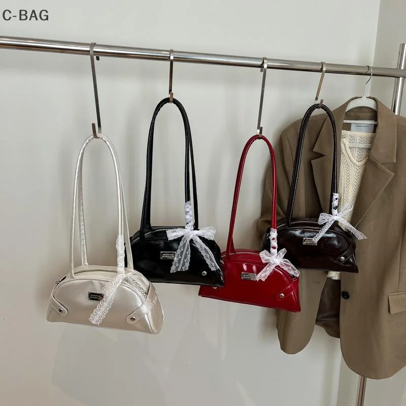 

Korean Inspired Fashion Lace Bow Shoulder Bag With Simple, Solid Colored Styling