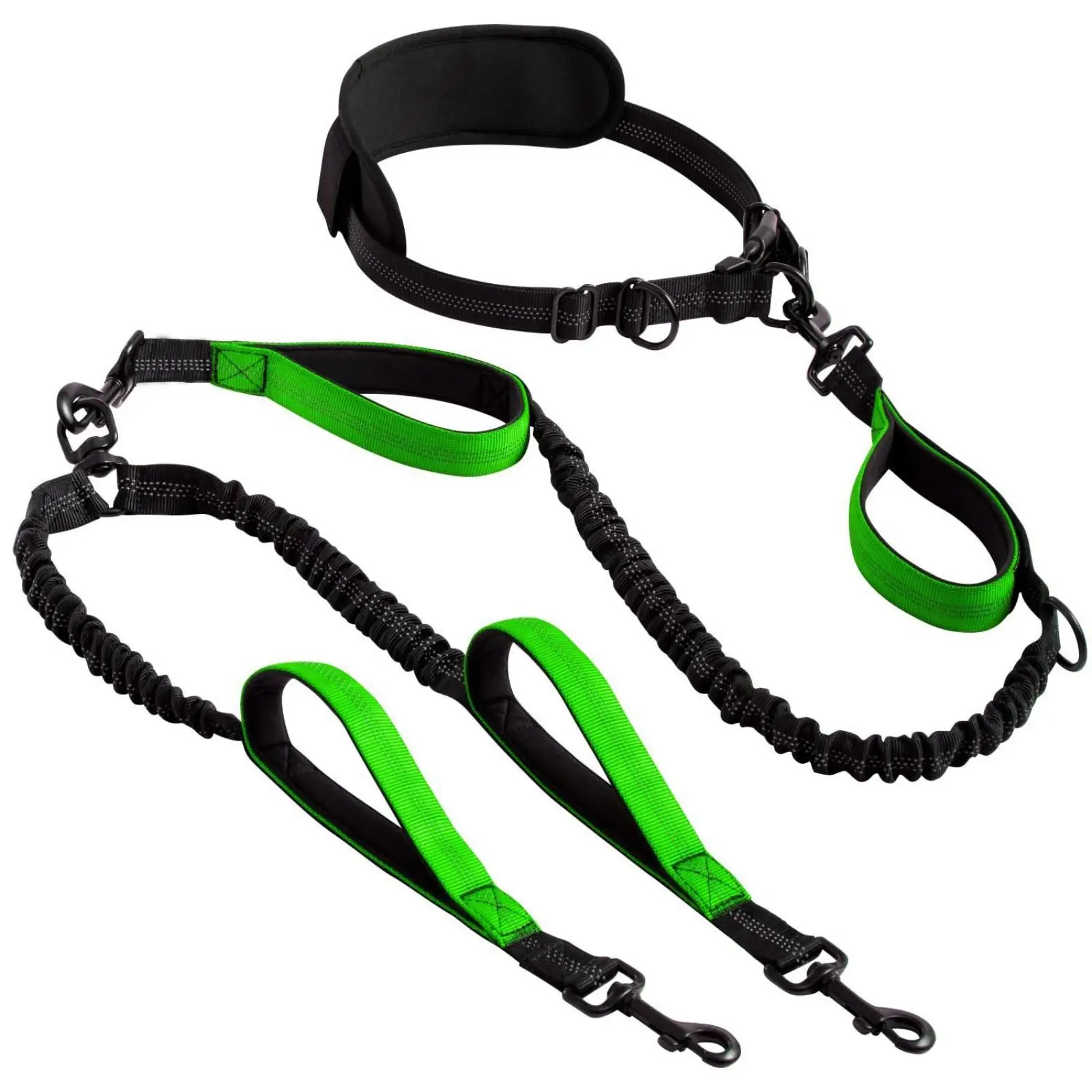 Dual Head Leash Waist Mounted Bungee Dog Lead Hands Free Jogging Belt for Running Hiking Training