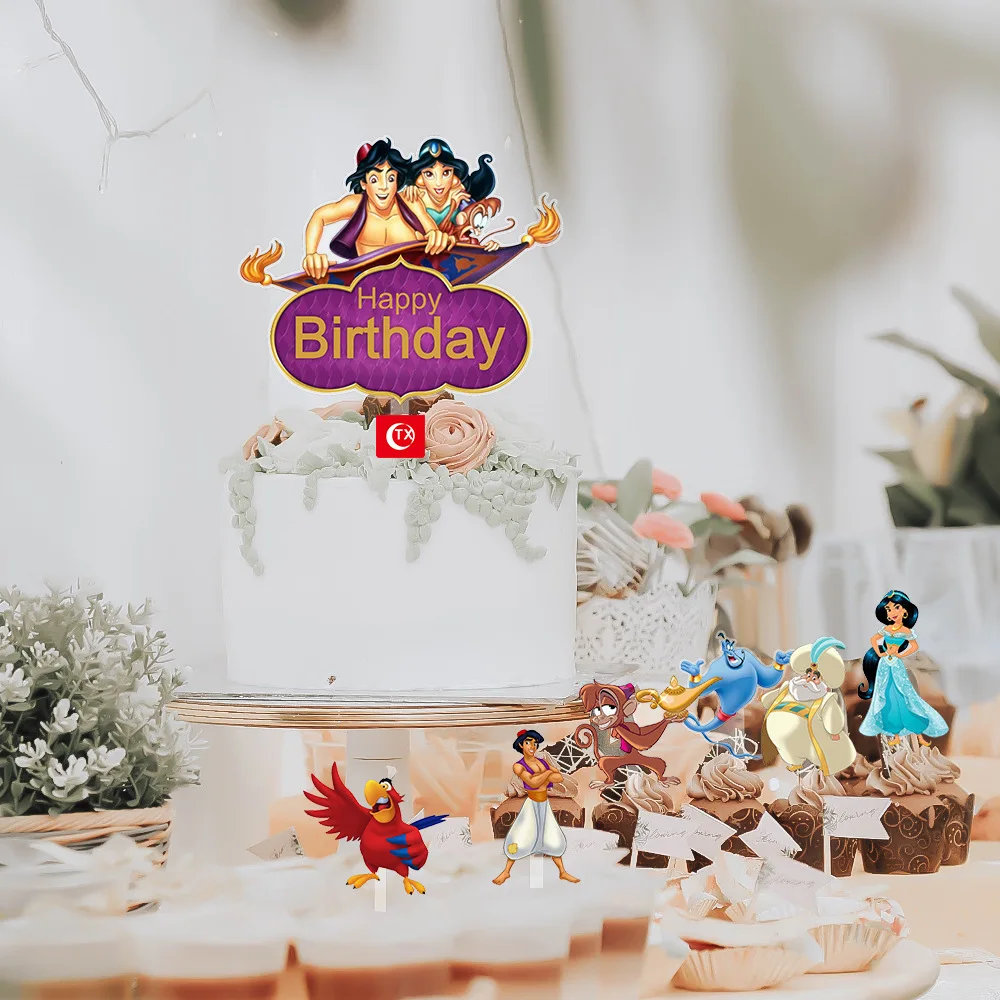 Aladdin Acrylic Cake Topper Birthday Party Decor Princess Jasmine Baby Shower DIY Baking Decoration for Wedding Home Activity