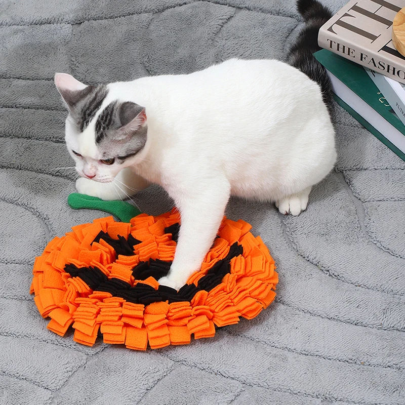 Halloween Snuffle Blanket Pet Interactive Mat, Pumpkin Nosework Cat Dog, Feeding Mat, Treat Dispenser Natural Foraging Pet Toys