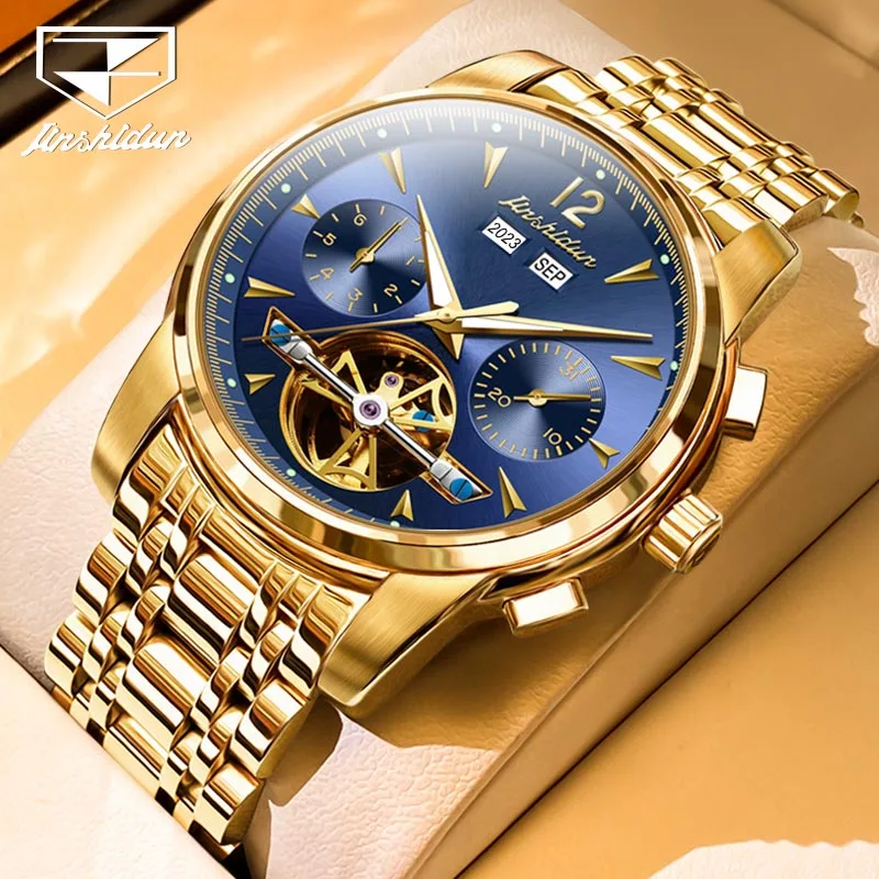 

JSDUN Fashion Tourbillon Mechanical Watch Mens Watches Top Brand Luxury Gold Stainless Steel Strap Sapphire Glass Mirror 8738