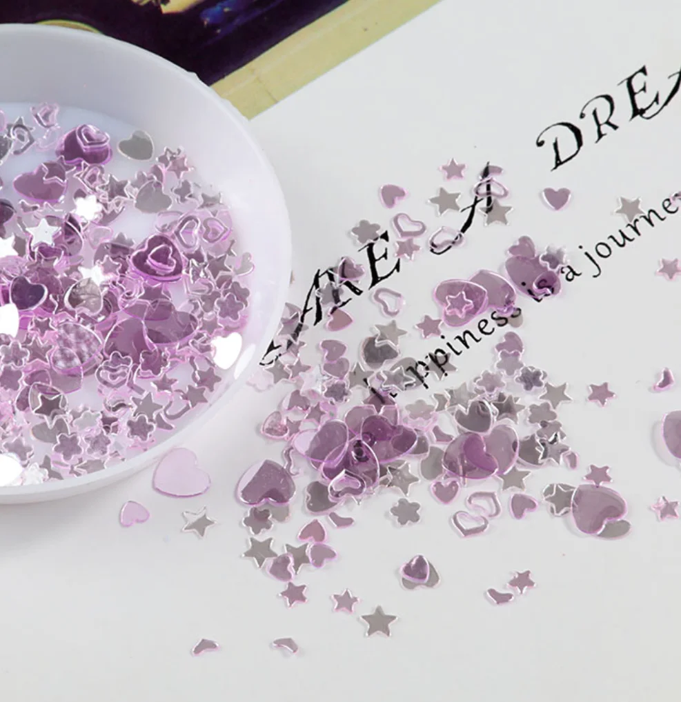 YTYIN كريستال مسمار الترتر مختلط ستار القلب رقائق البرقوق الترتر pailletes ل رسومات أظافر مانيكير ، ديكور الزفاف النثار