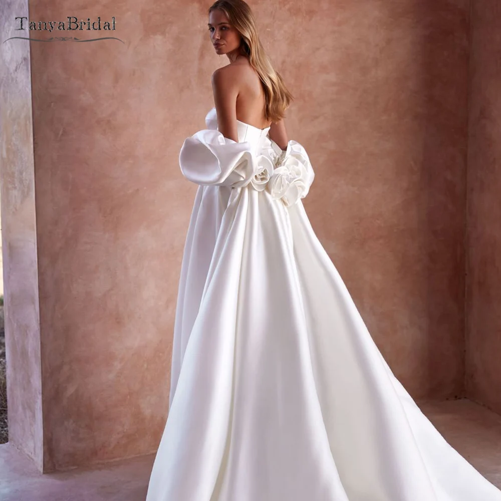 

Refined Mikado Satin Long Cape With Puff Sleeves Decorated With Chic Volumetric 3D Flowers ,Romantic Bridal Jacket DJ420