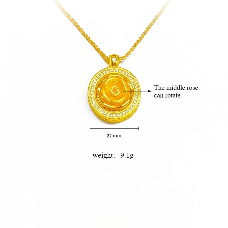 Fashion 14 K Gold Color Rotating Rose Compass Necklace Chain for Women Bride Girl Fine Jewelry Birthday Wedding Gifts