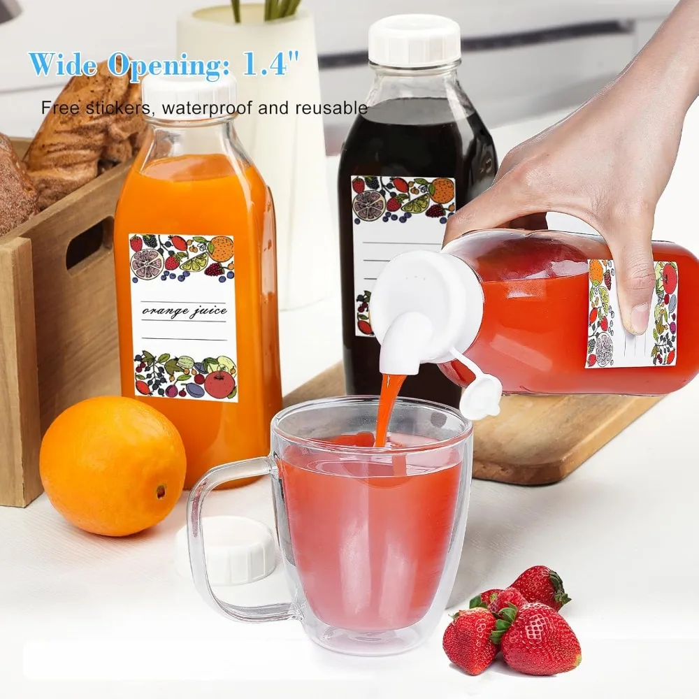 زجاجة حليب مع غطاء موزع، غطاء لولبي عالي التحمل بنسبة 100%. عبوتان من الزجاجات الزجاجية القابلة لإعادة الاستخدام سعة 32 أونصة مع 3 أغطية! الثدي