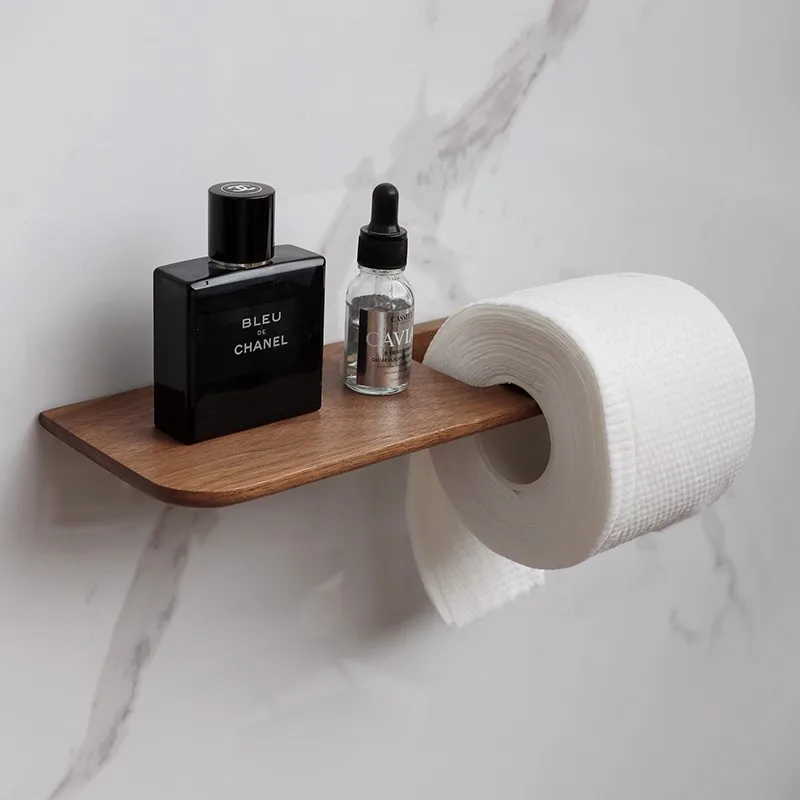 North American Black Walnut Wood Artistic Storage Rack Retro Style Home Living Room Kitchen Bathroom Wall-Mounted Tissue Holder