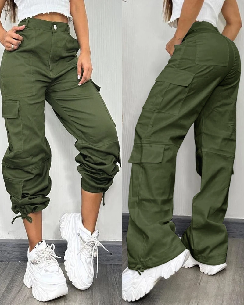 Pantalones de mujer 2024 Otoño Invierno moda Casual nuevos pantalones de cintura alta diseño de bolsillo pantalones Cargo enviados en 48 horas