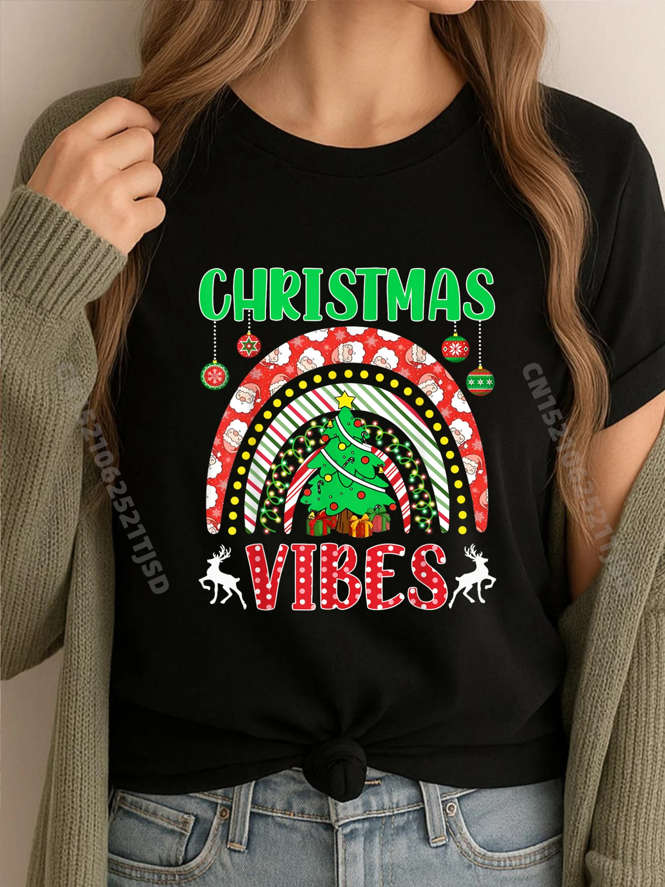 

Винтажные Groovy Rainbow Xmas Tree Lights Christmas Vibes Pj XS Графические футболки Весенняя женская футболка