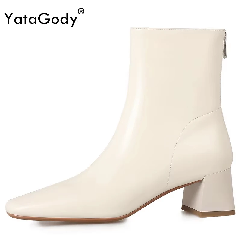 

YATAGODY Size 34-39 Women Stretch Ankle Boots Real Leather Thick High Heels Shoes Fall Winter 2025 Ins Office Lady Short Booties