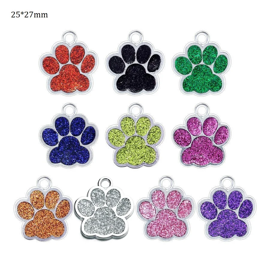 10pcs/lot Dog Cat Paw Charms S M L Glitter Pendant Hang Charms For Jewelry Making Keychain Pet Collar DIY Accessories