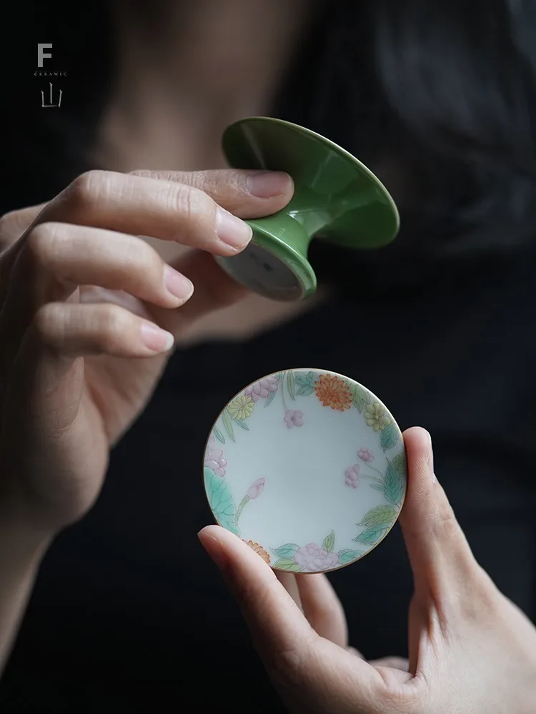 

Fuan Tang Hand-Painted Cerc Tea Pot Lid Bowl Base Set Jingdezhen Porcelain Poered Colors Tea Accories Collection