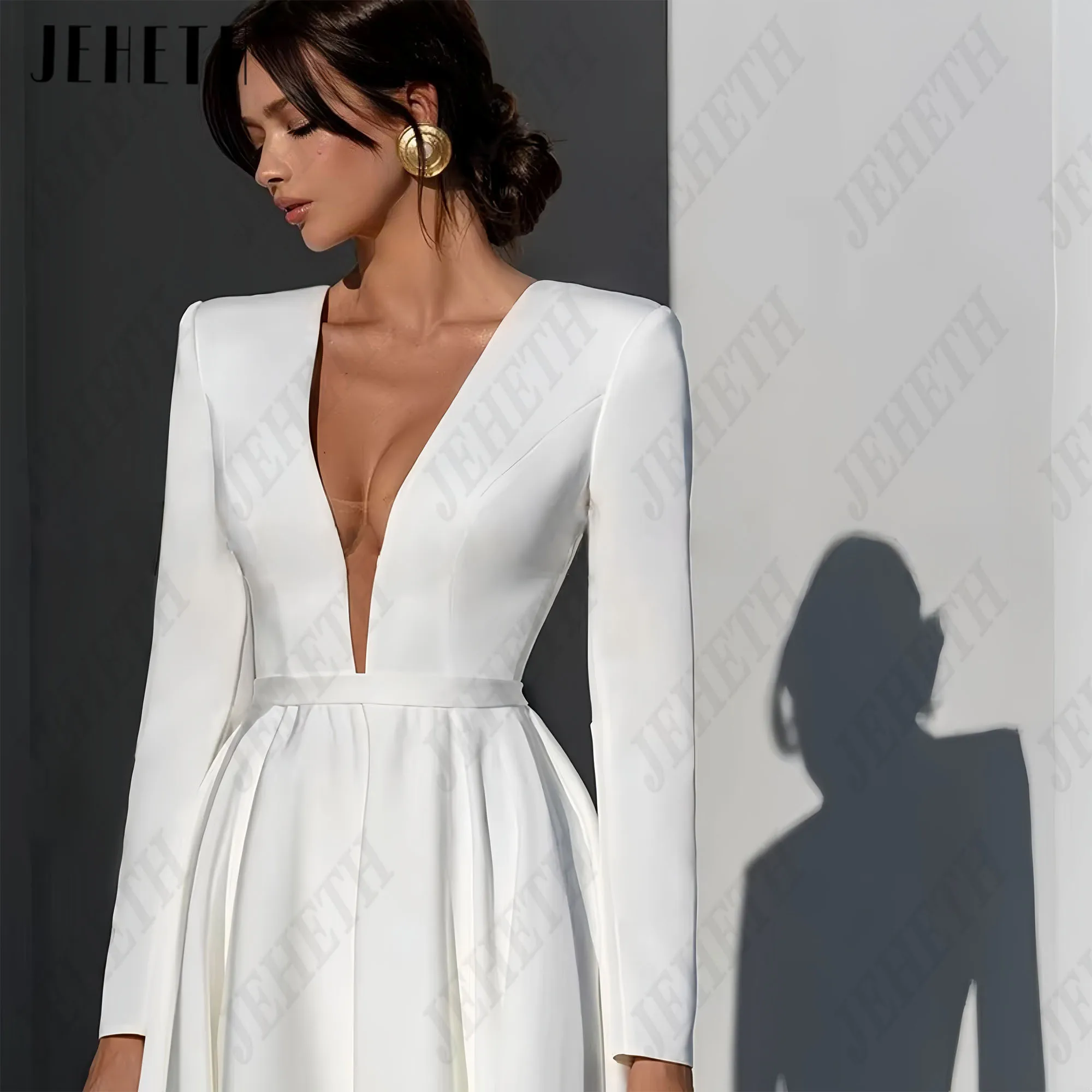 JEHETH 2025 suknie ślubne o linii A dekolt w serek sukienka z długim rękawem Boho plaża Backless księżniczka wesele wieczorowe suknie na bal maturalny dostosowane JEHETH 2025 Sukienki ślubne A-line Sukienka z długim rę