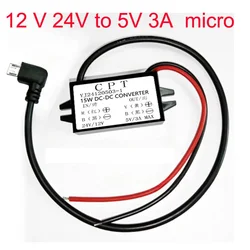 Mini 12V 24V to 5V 3A 15W Buck Converter USB C micro Charger Car DC DC Step Down Voltage Regulator Waterproof for Mobile Phone