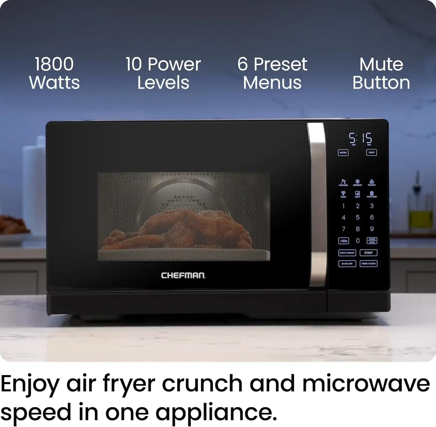 MicroCrisp Countertop Microwave Oven and Convection Oven, with Integrated Crisper, Guided Touchscreen Interface, 10 Powe