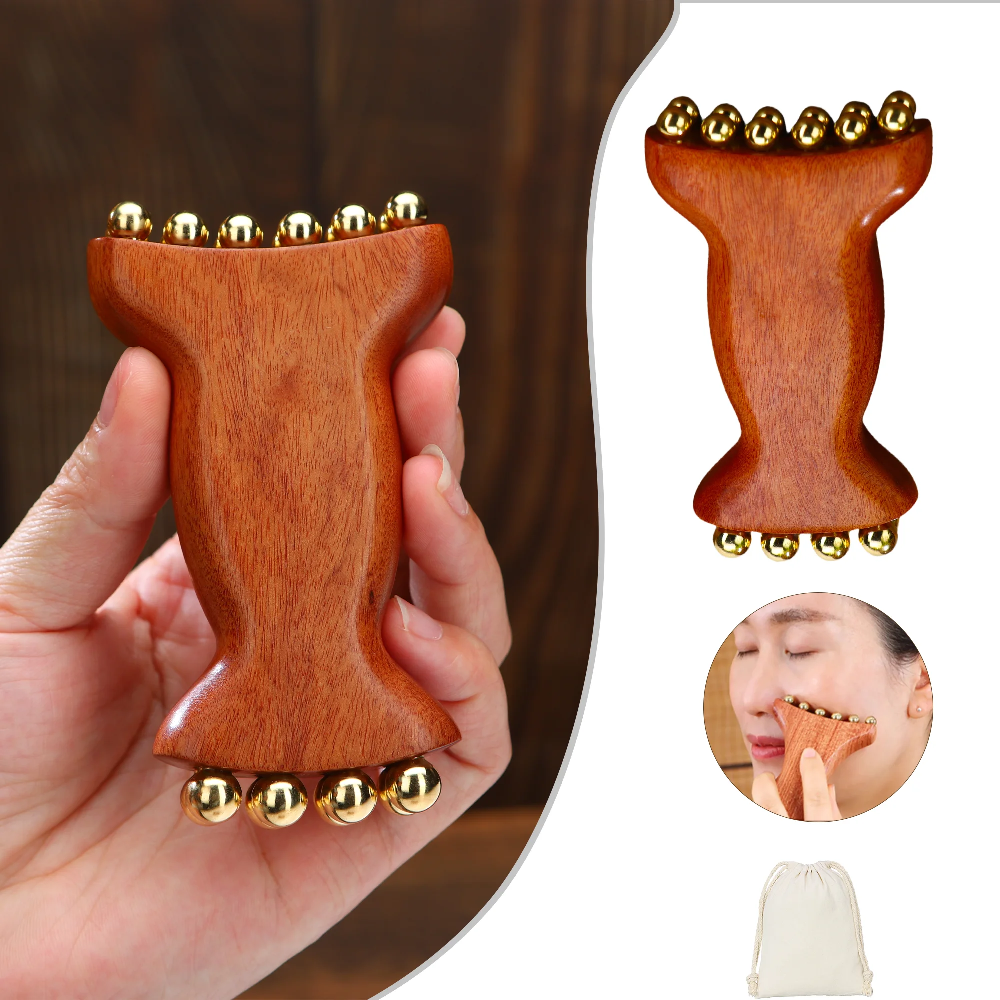 

Radiant Skin Savior Lymphatic Detox Face Massager Fades Wrinkles Firms Jawline and Eyes Natural Copper Wood Beauty Tool