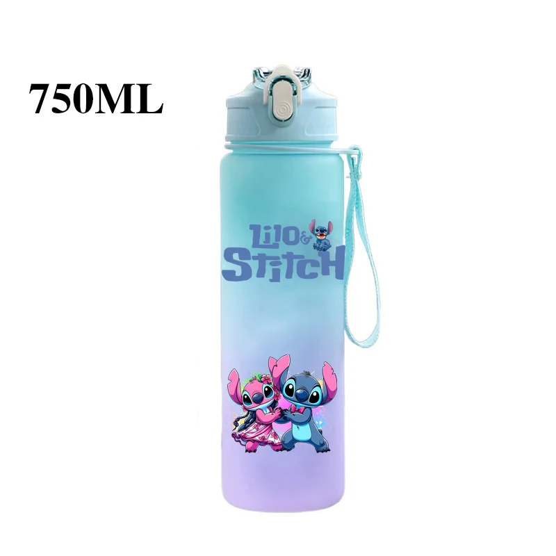 Disney Lilo Stitch Gradient Color Water Cup Stitch Simple Rope Lifting Space Cup Student Scale Straw Cup Sports Water Bottle