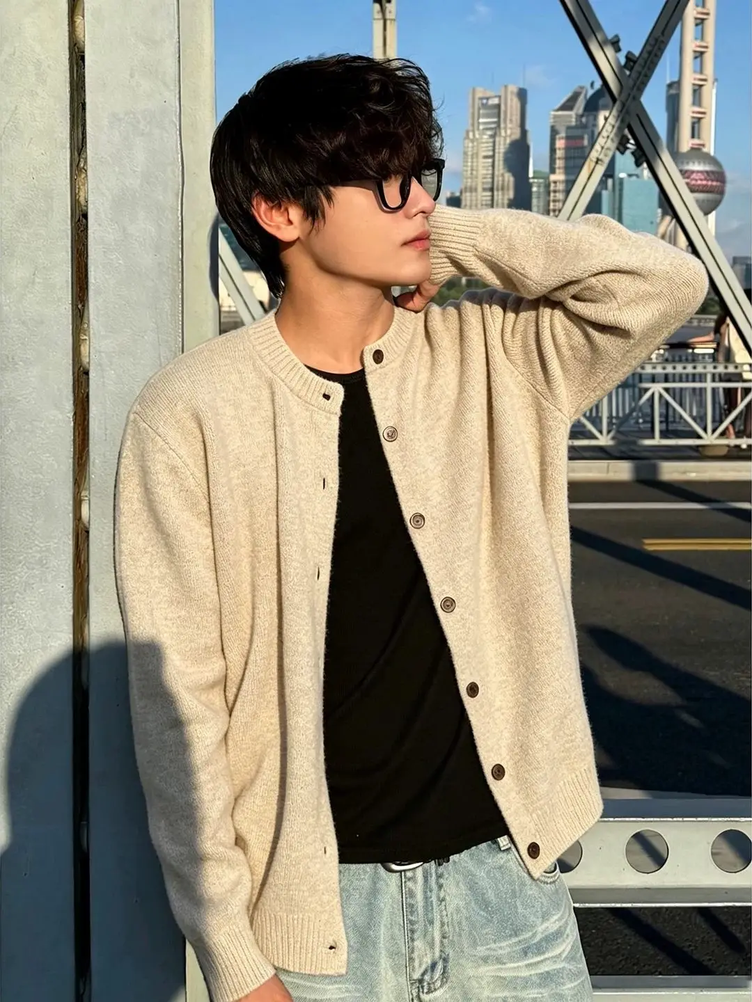 American Knitted Open Cardigan Jacket for Men High Intelligence Style Old Money Lazy Sweater Loose Fit Long Sleeve round Neck