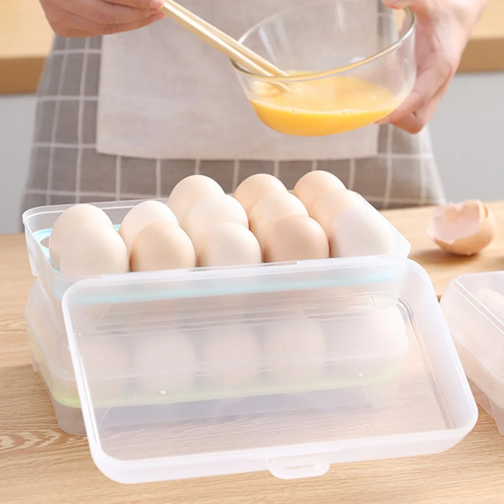 15 Grid Egg Storage Box Egg Box Tray with Lid Drawer Egg Carton PP Cases Refrigerator Cases Compartment Storage Egg Rack