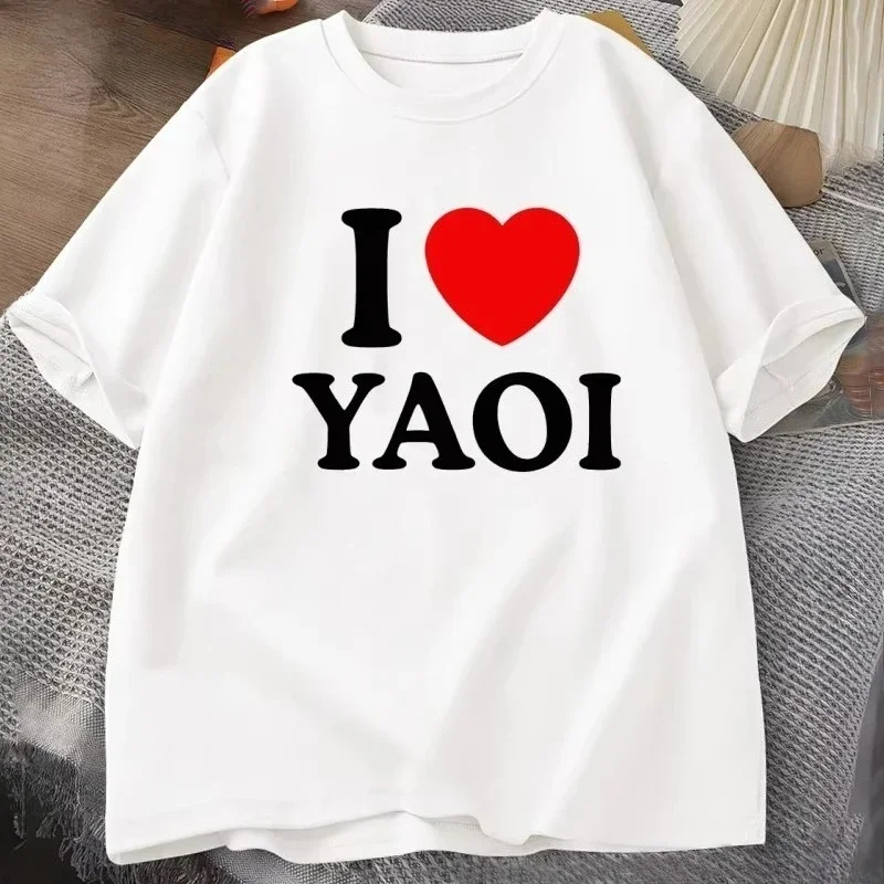 Camiseta I Love Yaoi para Mulheres, Roupas Engraçadas de Manga Curta, Moda Vintage Harajuku Kawaii, Camiseta Y2K