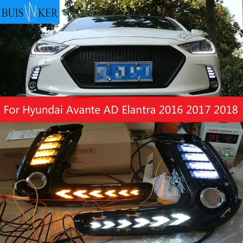 

2Pcs LED fog lamp For Hyundai Avante AD Elantra 2016 2017 2018 Turn signal style Relay 12V LED Car DRL daytime running lights