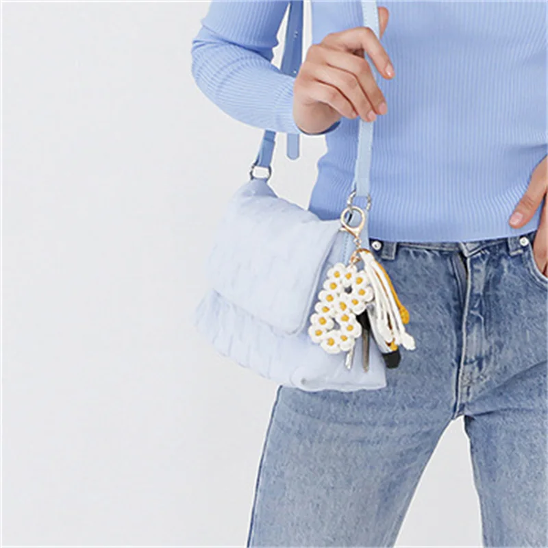 Mobile Phone Chain Bag Hanging Rope Alloy Keychain Letter Pendant Handmade Woven Wheat Ear Daisy Keychain Bag Pendant