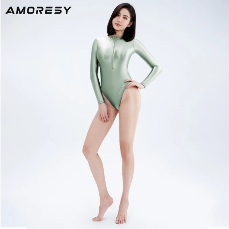 AMORESY Lachesis High-Leg Front-Zip Swimsuit Leotard