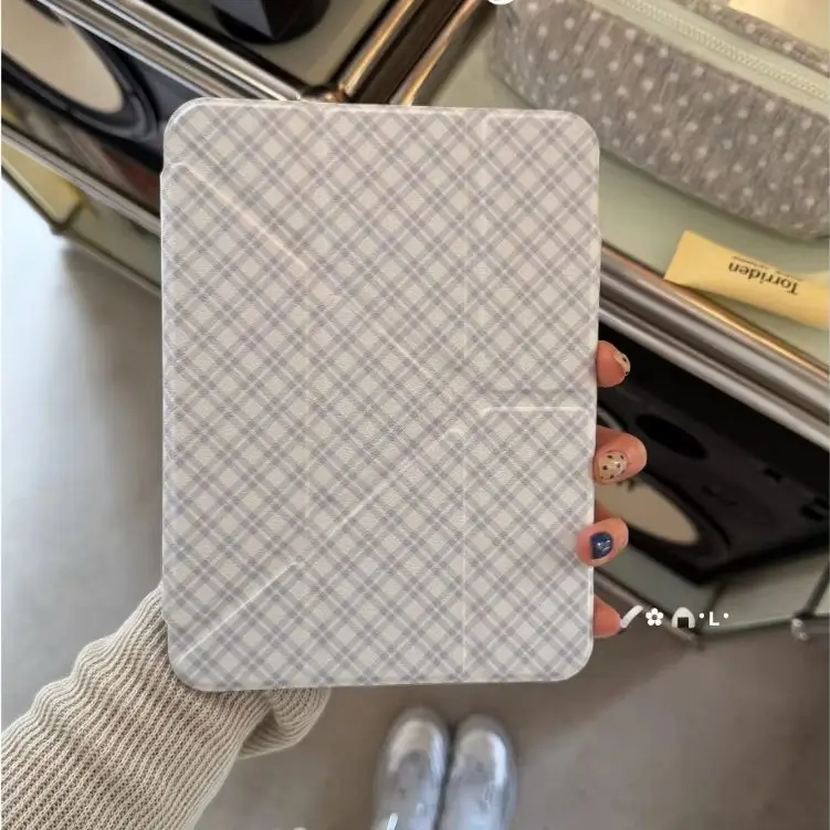 Blue Plaid Cute Rabbit Y2K Korean Ins Cover For iPad Pro 13 11th M5 M4 12.9 A16 10 8 7 9th 10th Air 11 M2 M3 Mini Tablet Case view 2