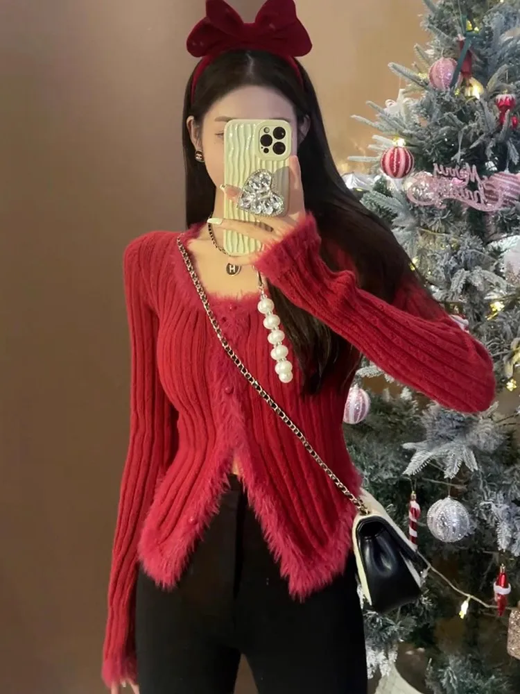 

Square Collar Long Sve Knitted Open Cardigan Women's Autumn New Small Design Slim Fit ort Base irt Warmth Emitting