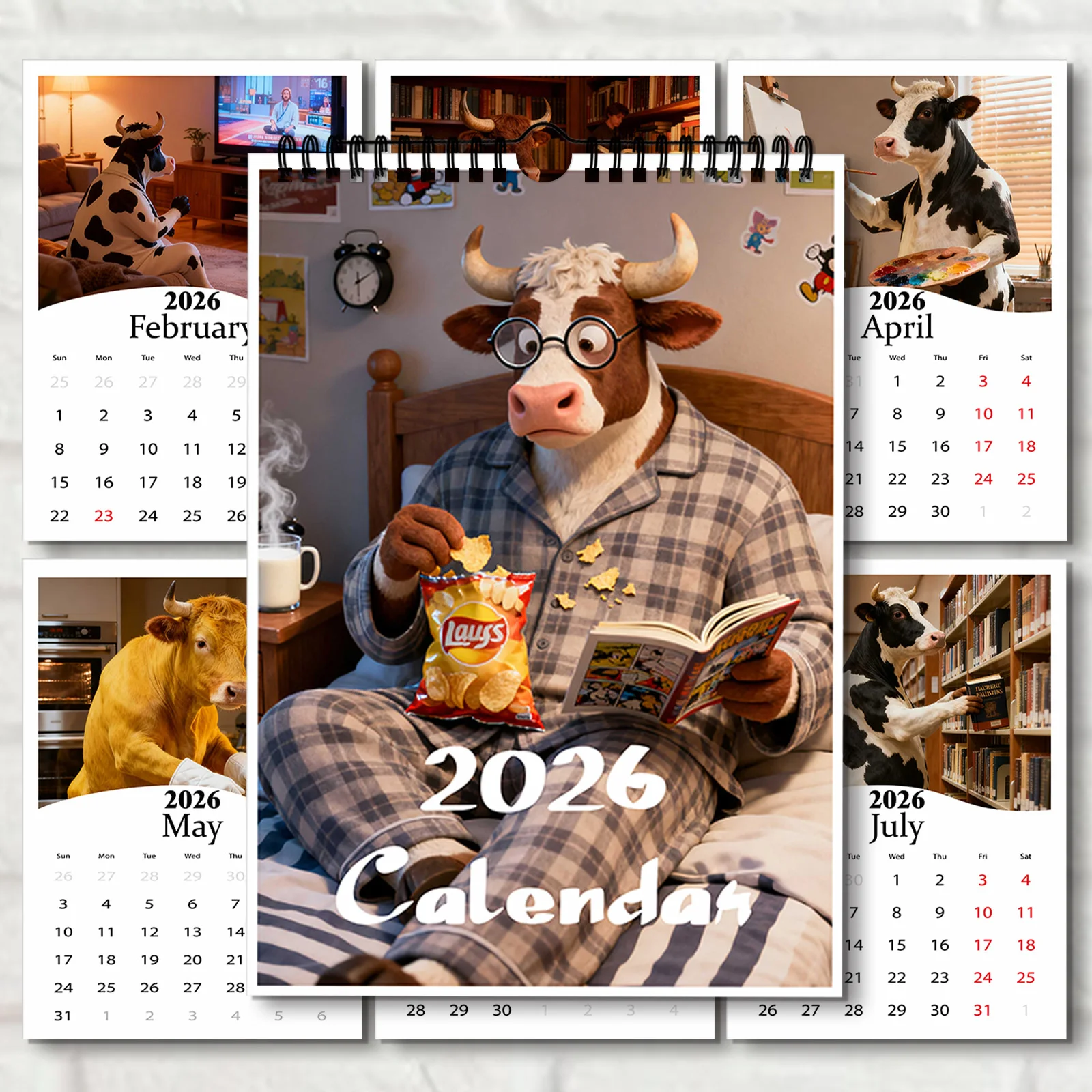 

1PC 2026 Scene Cat Themed Wall Calendar, Artistic & Cute Cat- Great for Home Decor & Monthly Planning, Funny Wall Calendar