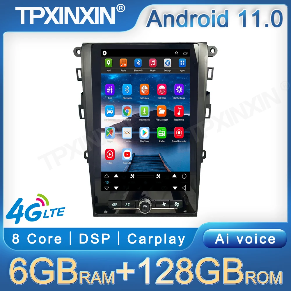 

128G Tesla Style для Ford Mondeo 2013 до 2020 Android автомобильное радио Auto gps-навигация, dvd-плеер стерео DSP видео головное устройство 13,1"