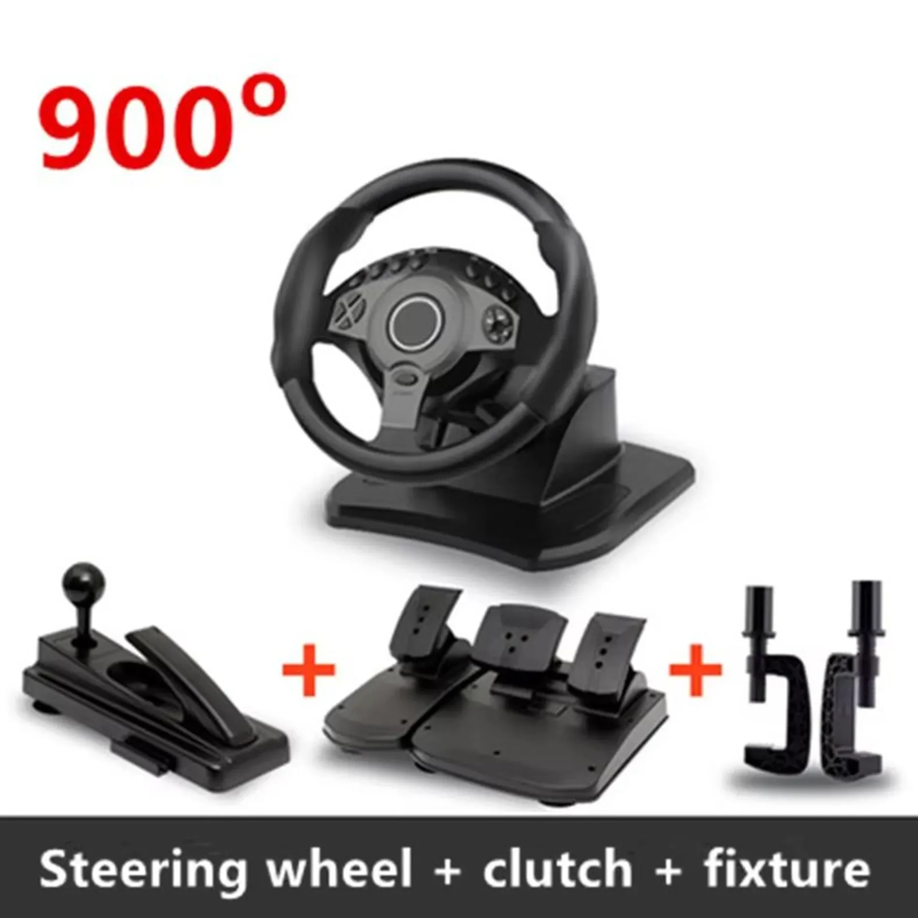 900 Degree Racing Games Steering Wheel Computer Learning Car Simulation Driving Machine Accelerator Brake Gear Lever Full 5 Set