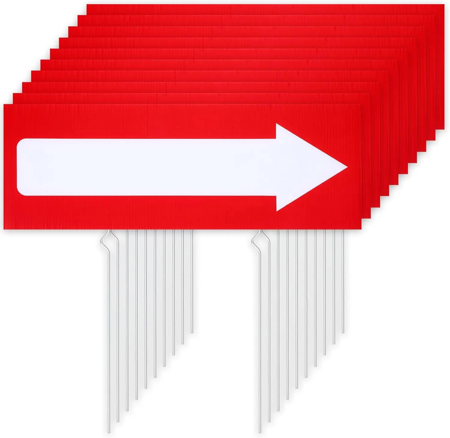 10 Pcs Arrow Sign with Stakes, 17 x 6 Inch This Way Sign Red White Double Sided Directional Signs, Blank Yard Arrow Signs