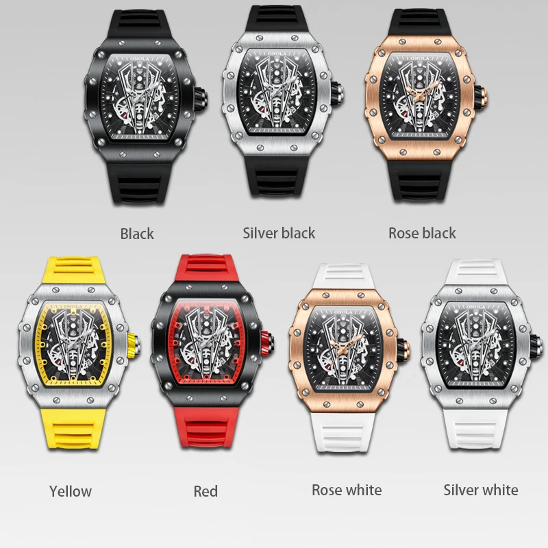 ONOLA 3826 marca deportiva de lujo Tonneau reloj hombres relojes de pulsera al aire libre impermeable luminoso reloj Casual hombres relojes de cuarzo