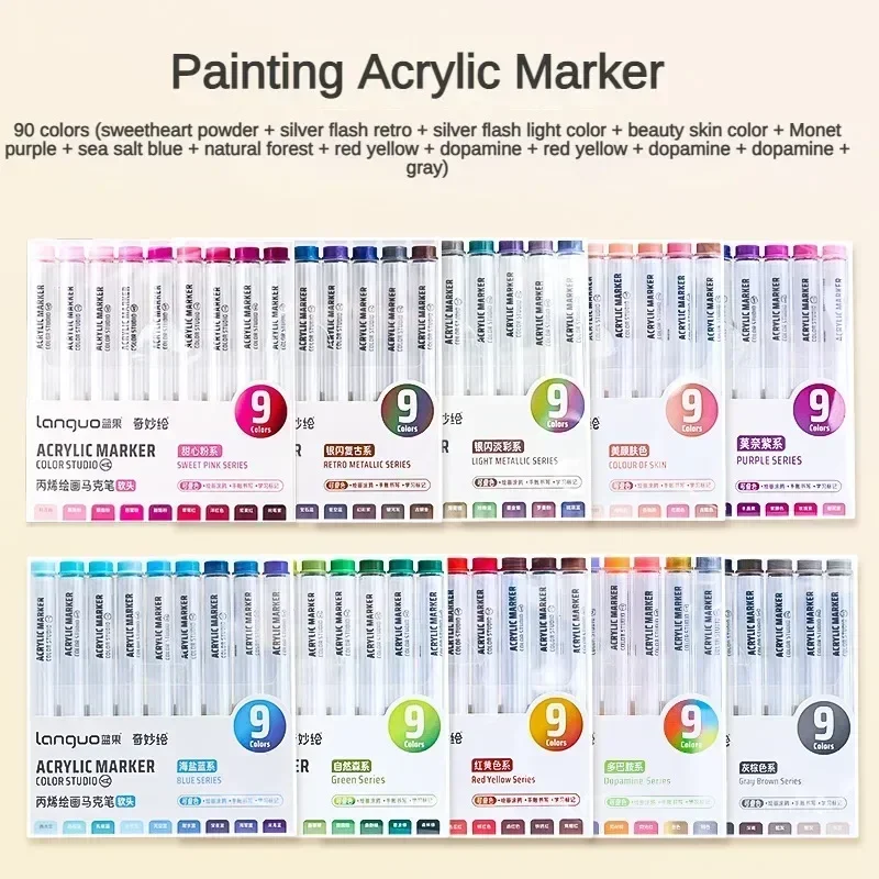 162/9 Colors Direct Liquid Acrylic Paint Marker Pen Set DIY Painting Drawing for Stone Shoe Glass School Art Supplies Stationery