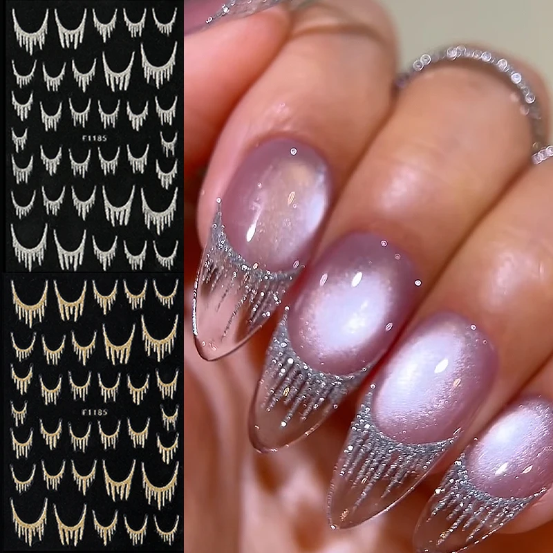 Gold/Silver Gradient Color Line Design French Nail Art Stickers Self-Adhesive ail Tips Guides for DIY Decoration Stencil Tools