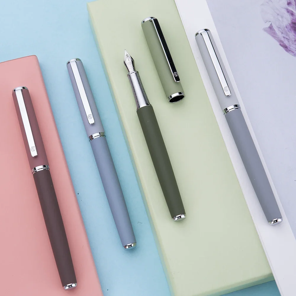 Hongdian 523 Metal Fountain Pen Matte Barrel Morandi Season Color Fine Nib Ink Pen Office Business Writing Gift