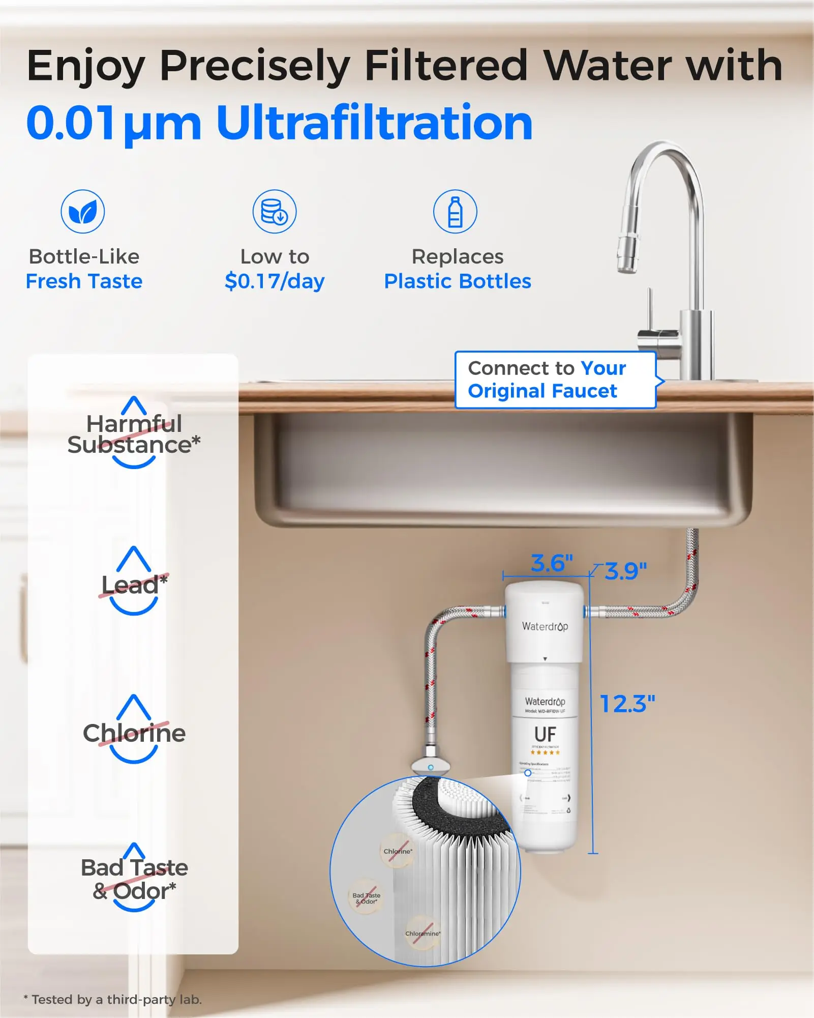 Waterdrop 10UAW-UF 0.01 Μm Ultra Filtration Under Sink Water Filter System, Reduces Lead, Chlorine, Bad Taste & Odor, Connects Directly to Your Faucet, 1 Year