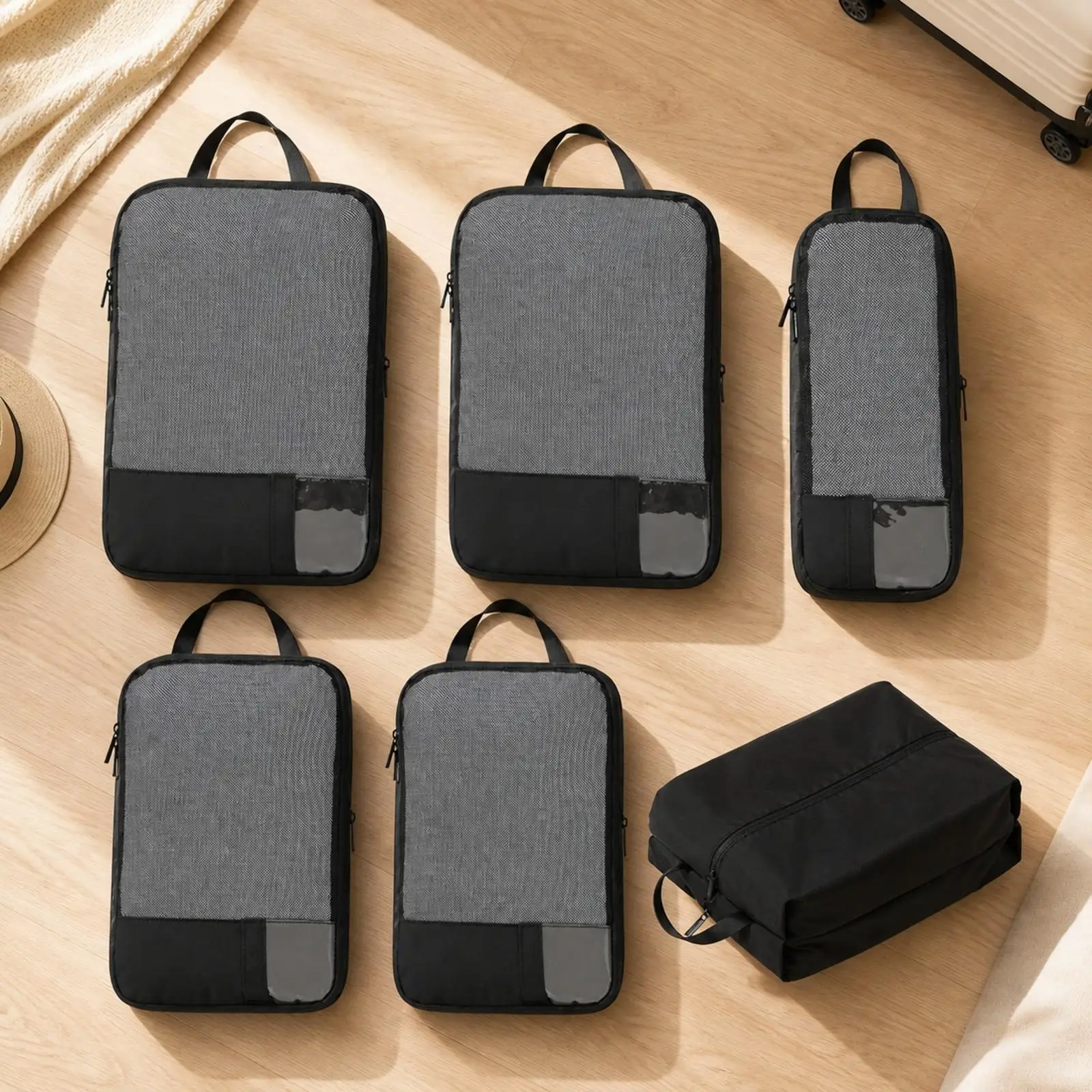 Zippered Compression Packing Cubes for Travel Storage Organizer Oxford Cloth Bags for Dirty Laundry Separator
