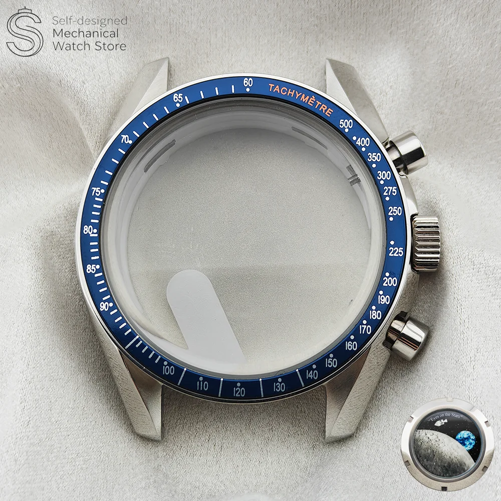 VK63 Cases 39.7MM Moon Watch Case Moon Pattern Back 316L Stainless Steel Metal Case Fit For Speed Master VK63 Cases Parts or VK6