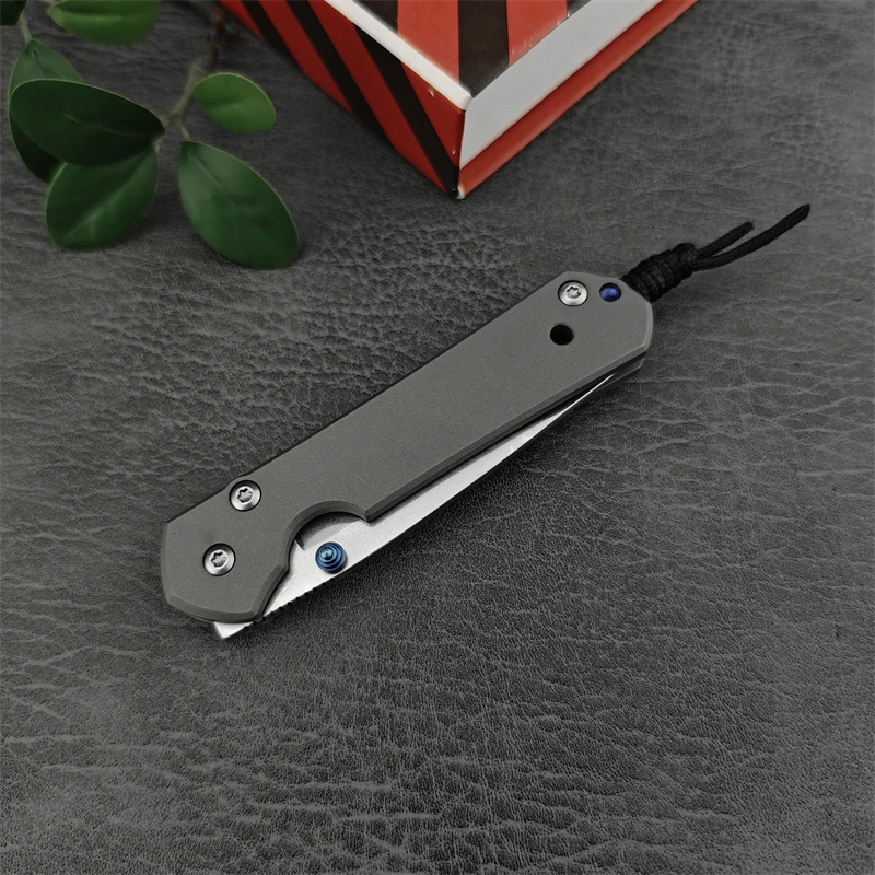 Chris Riff Little Sand D2 Folding Knife, Hunting Camping Rescue Titanium Alloy Flat Handle Convenient Tool Knife