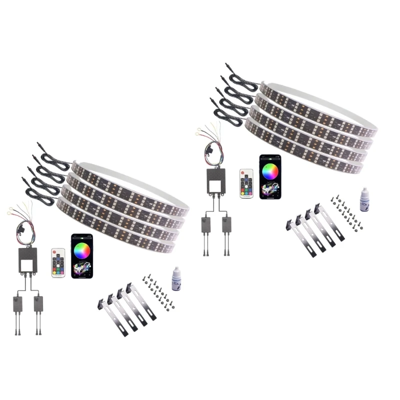 M68B Wheel Accent Lighting with Phone and Remote Access, 12V LED Wheel Rings Light Set for Parked Display and Night Driving