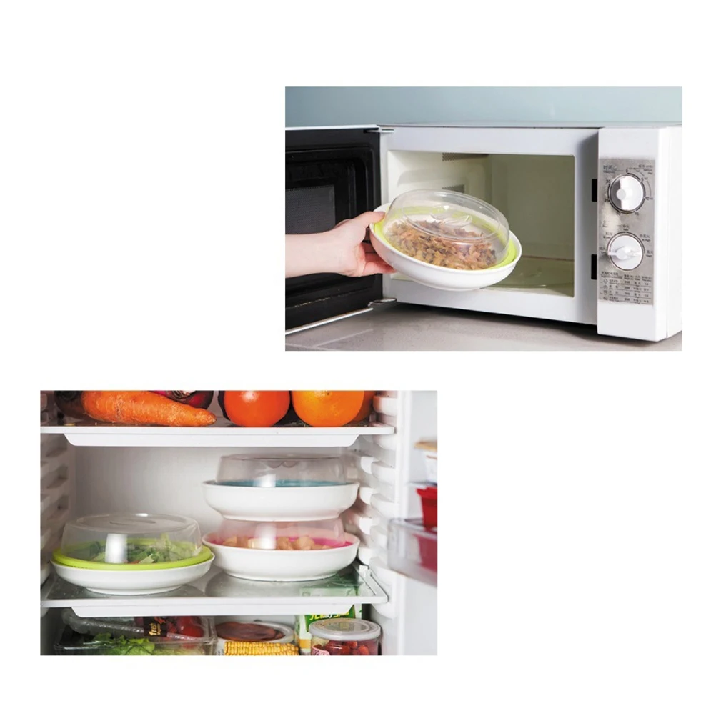 

Microwave Oil Proof Cover Large Size Anti Splatter Kitchen Tool Blue Color Fits Dishes Plates Bowls Silicone Ring PP Material