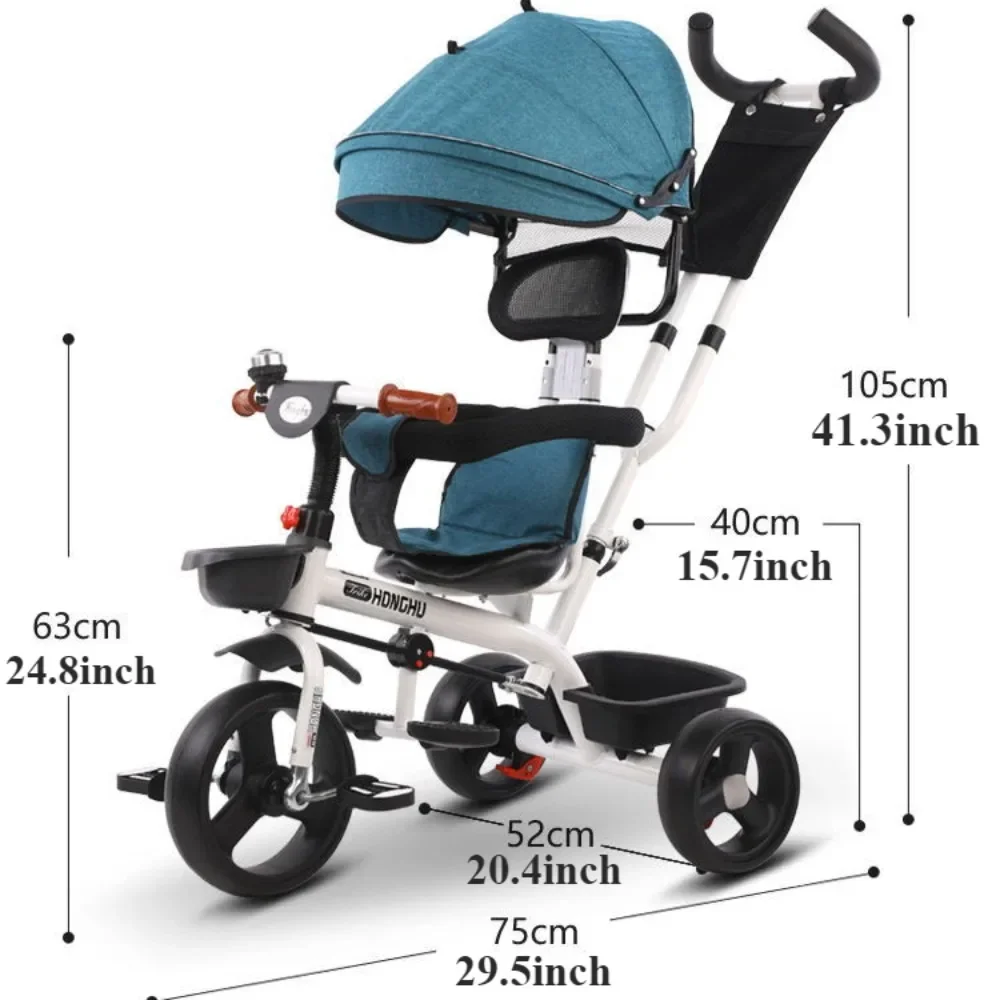 2 in 1 Baby Stroller with Foldable Pedal Kids Tricycle with Large Rear Storage Guardrail Anti-Rollover for Infant Toddlers