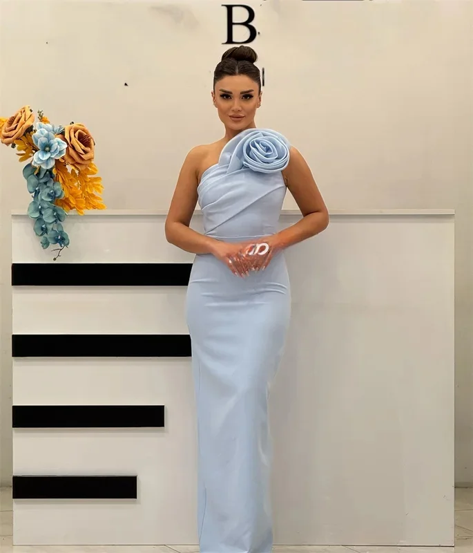 Customized Matching Exquisite Handmade Flower Pleat Straight One-shoulder Midi Dresses Bespoke Occasion Dresses Modern Style